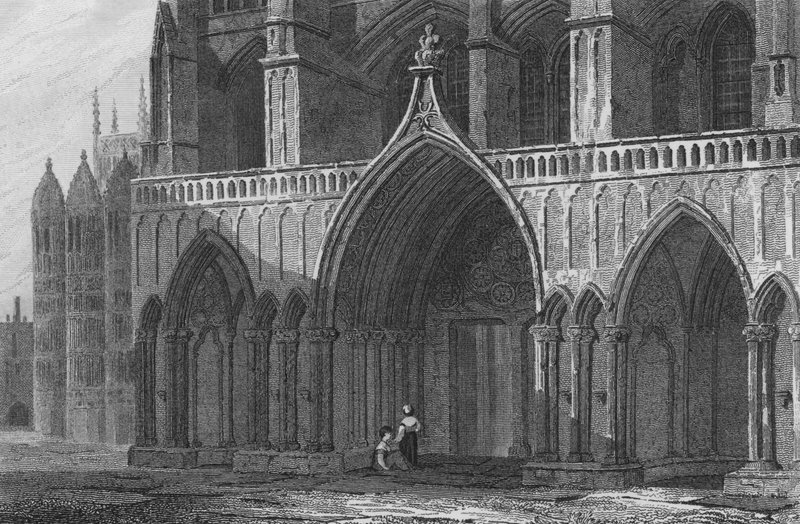 Westminster Abbey, North Porch, med en del av Henry the 7th Chapel (gravering) av John Preston Neale