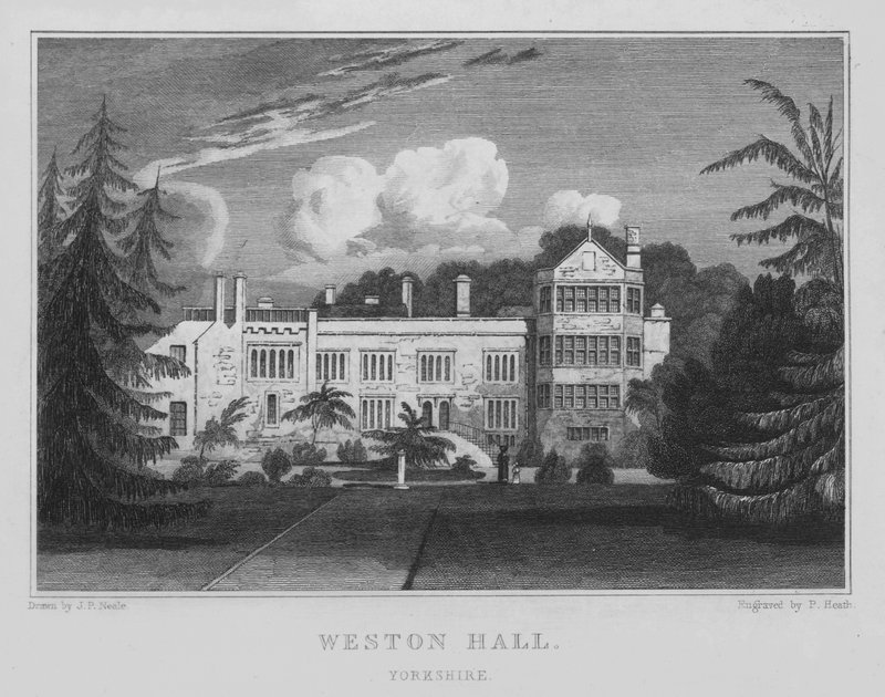 Weston Hall, Yorkshire (gravering) av John Preston Neale