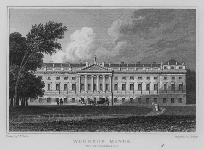 Worksop Manor, Nottinghamshire (gravering) av John Preston Neale