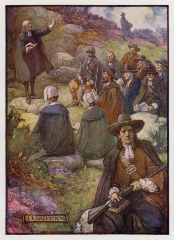 Væpnede vaktposter holder vakt under et møte med Scottish Covenanters, 1600-tallet av J. R. Skelton