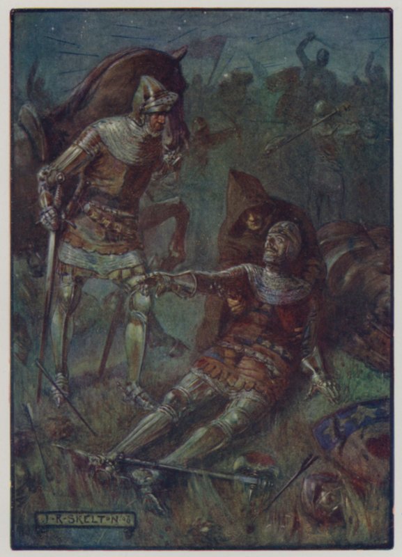 Død av James, 2. jarl av Douglas, kjempet mot engelskmennene i slaget ved Otterburn, 1388 av J. R. Skelton