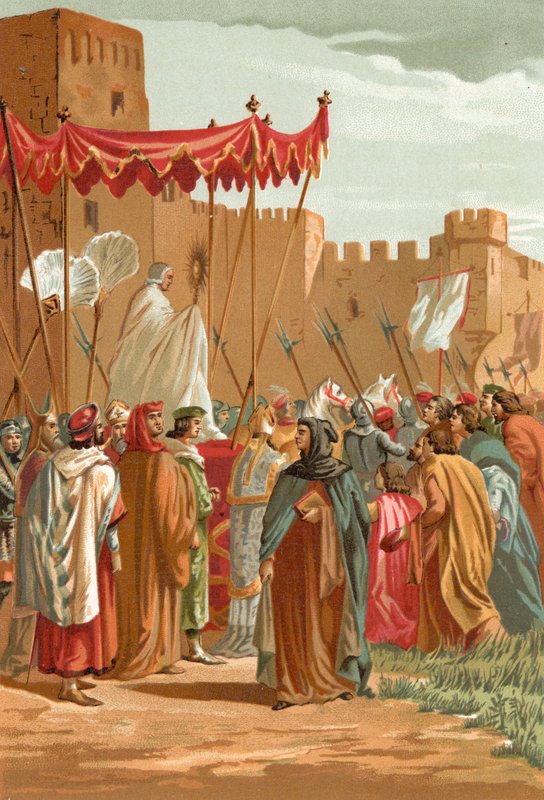 Møte av Petrarch og Guy de Chauliac utenfor pavenes slott i Avignon av J. Serra