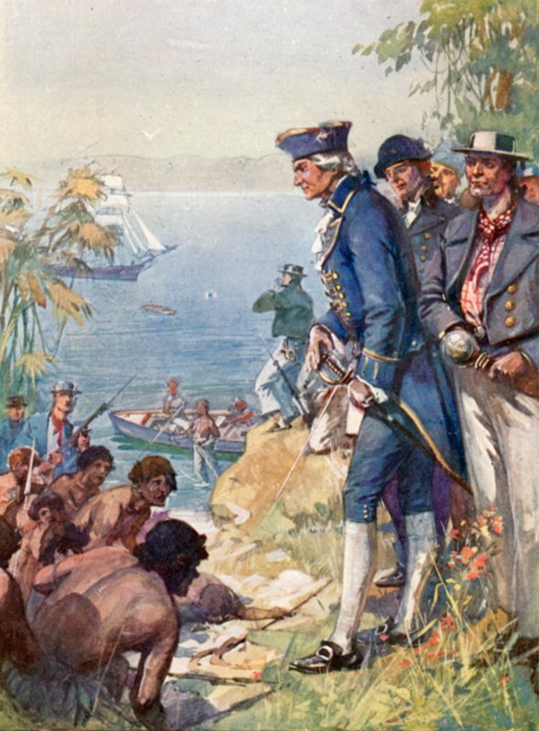 Kaptein Cook i land på Tahiti, 1769 av J. Williamson