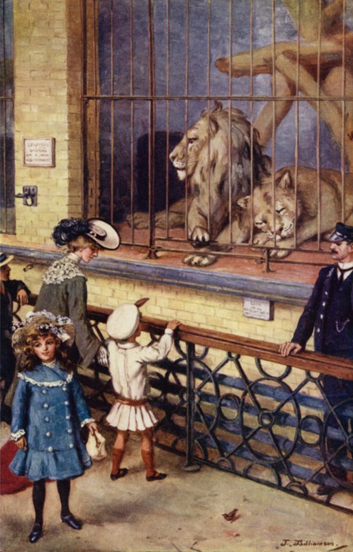 I Lion House at the Zoo (farge litho) av J. Williamson