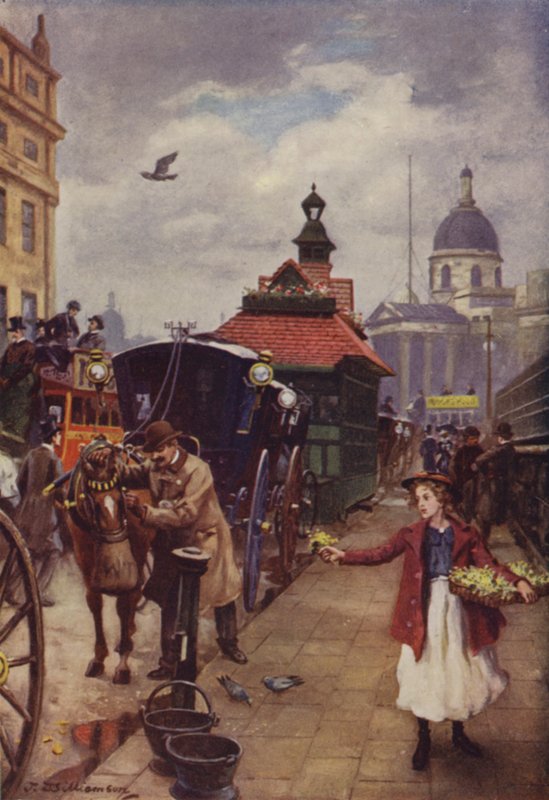 Drosjemannen og hesten hans (farge litho) av J. Williamson