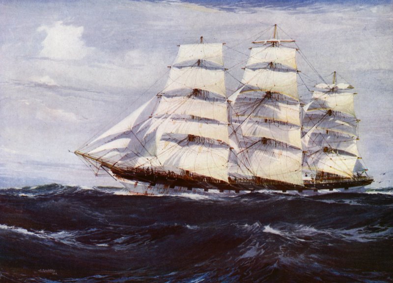 Clipper Ships: Benvenue (farge litho) av Jack (after) Spurling