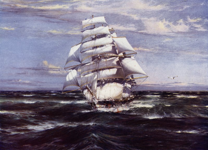 Clipper Ships: Harbinger (farge litho) av Jack (after) Spurling