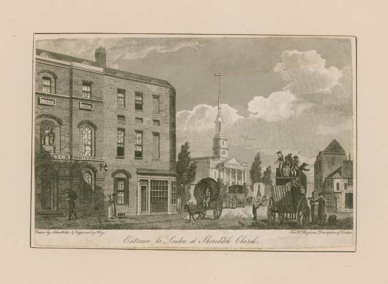 Inngang til London ved Shoreditch Church av Jacob Schnebbelie