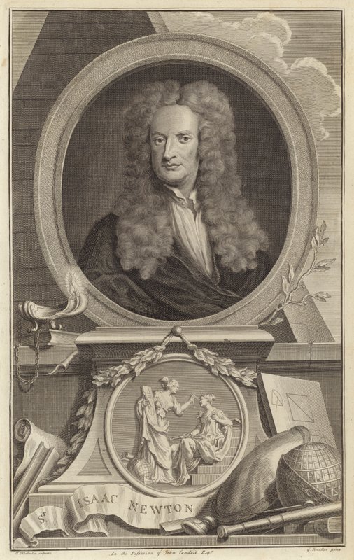 Sir Isaac Newton , engelsk fysiker, matematiker og astronom av Jacobus Houbraken