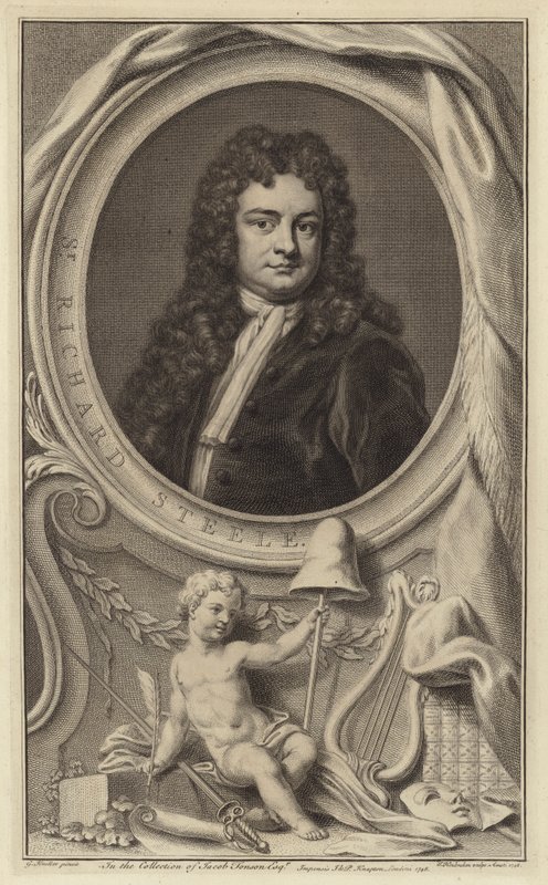 Sir Richard Steele , irsk forfatter, dramatiker og politiker og medgründer av The Tatler magazine (gravering) av Jacobus Houbraken