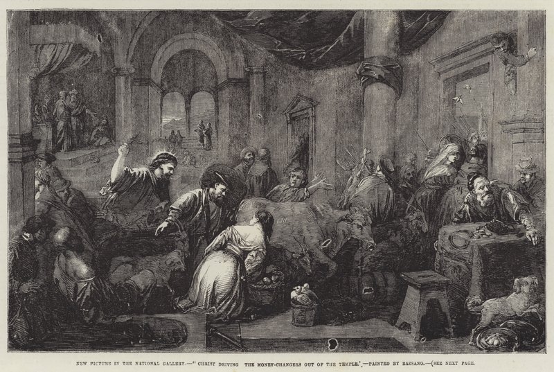 Kristus driver pengevekslerne ut av tempelet av Jacopo Bassano