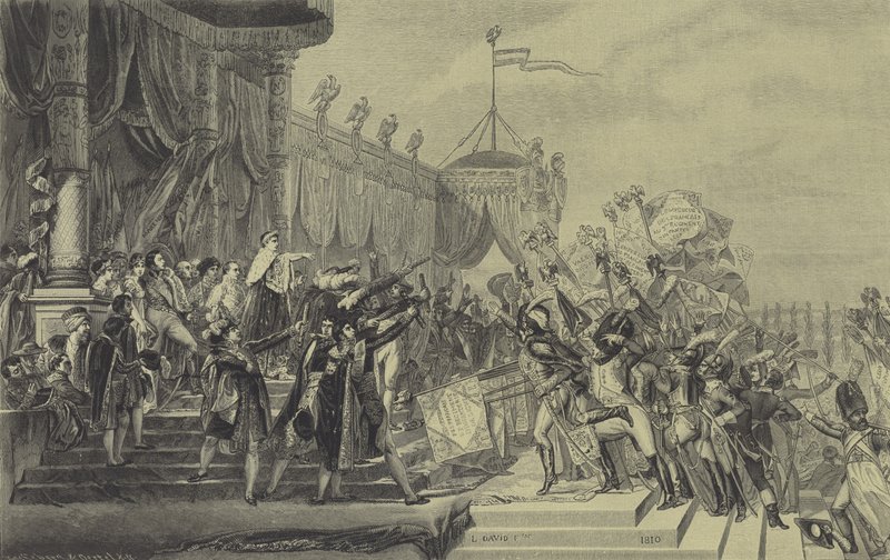 Napoleon distribuerer ørnestandarder til den franske hæren, 5. desember 1804 (gravering) av Jacques Louis (after) David