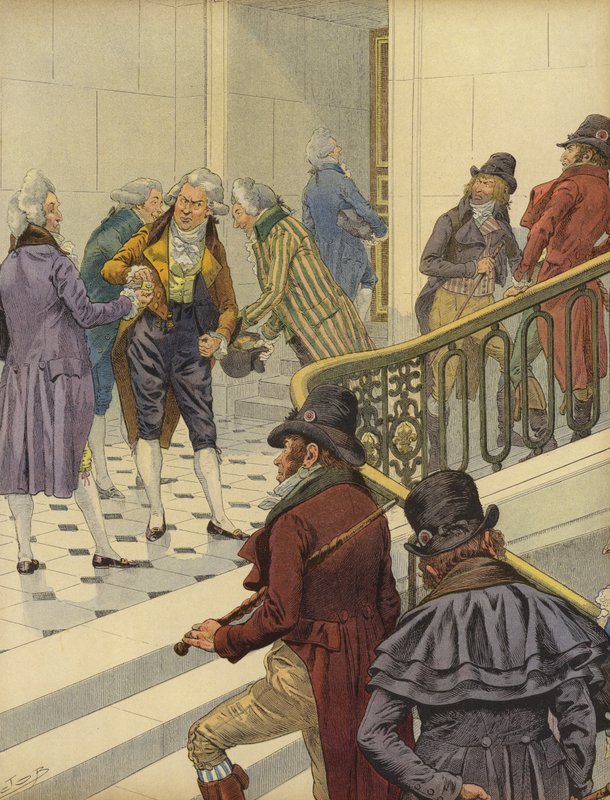 Franske emigranter ønskes velkommen tilbake til Frankrike på Tuileries-palasset i Paris av Jacques Marie Gaston Onfray de Breville (Job)