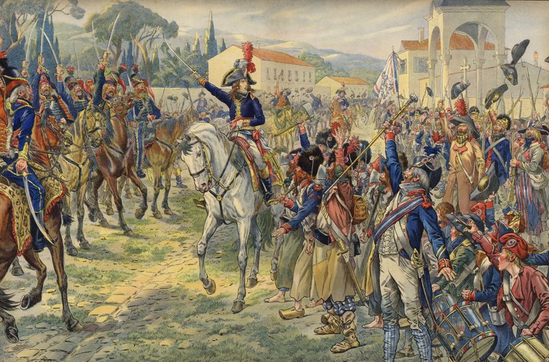 Napoleon Bonaparte ved sin ankomst til den okkuperte byen Nice av Jacques Marie Gaston Onfray de Breville (Job)