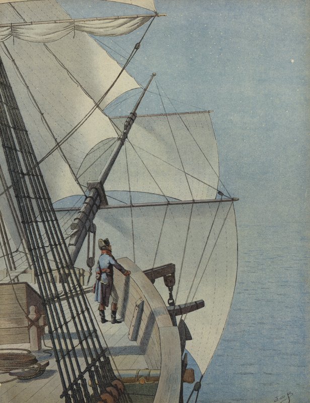 Napoleon Bonaparte på dekket av et skip av Jacques Marie Gaston Onfray de Breville (Job)