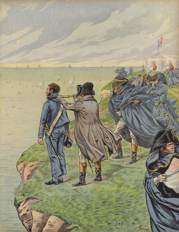 Napoleon Bonaparte undersøker flåten sin når de drar fra Boulogne av Jacques Marie Gaston Onfray de Breville (Job)