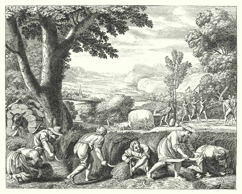 Innhøstingsscene (gravering) av Jacques Stella