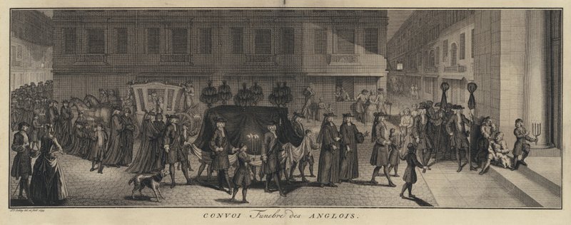 Engelsk begravelsesprosesjon (gravering) av Jakob van der Schley