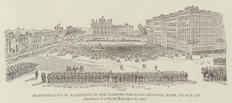 Demonstrasjon av anarkister på Piazza di Porta San Giovanni, Roma, 1. mai 1891 av James A. Shearman