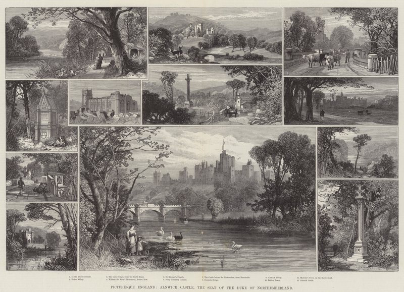 Pittoreske England, Alnwick Castle, setet til hertugen av Northumberland av James Burrell Smith