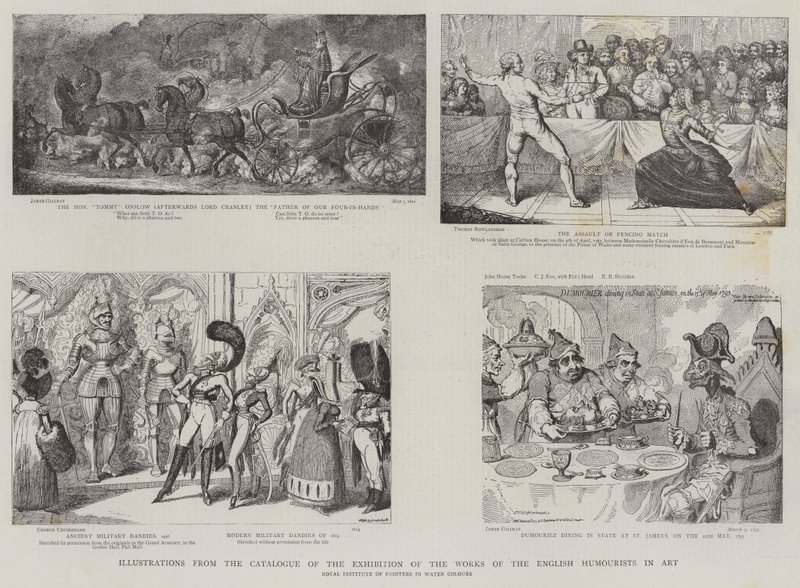 Illustrasjon fra katalogen over utstillingen av de engelske humoristenes verk av James Gillray
