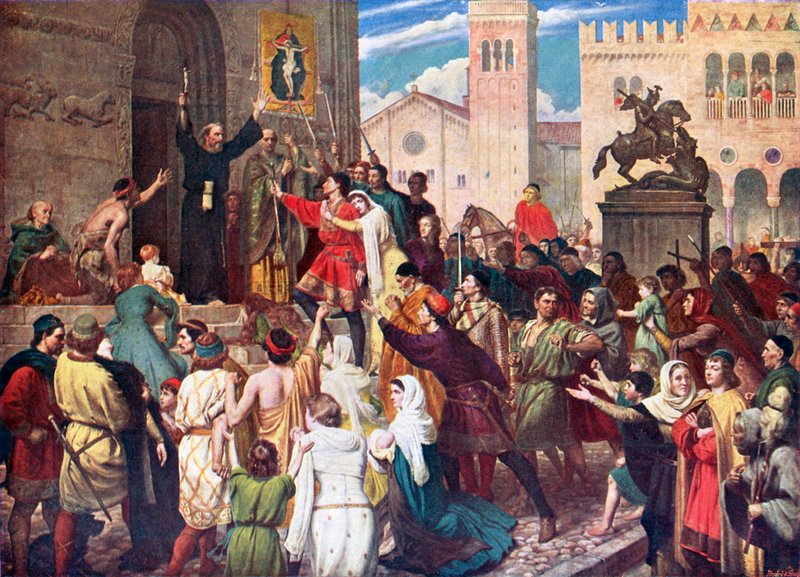 Peter Eremitten forkynner det første korstoget (fargelitografi) av James (after) Archer