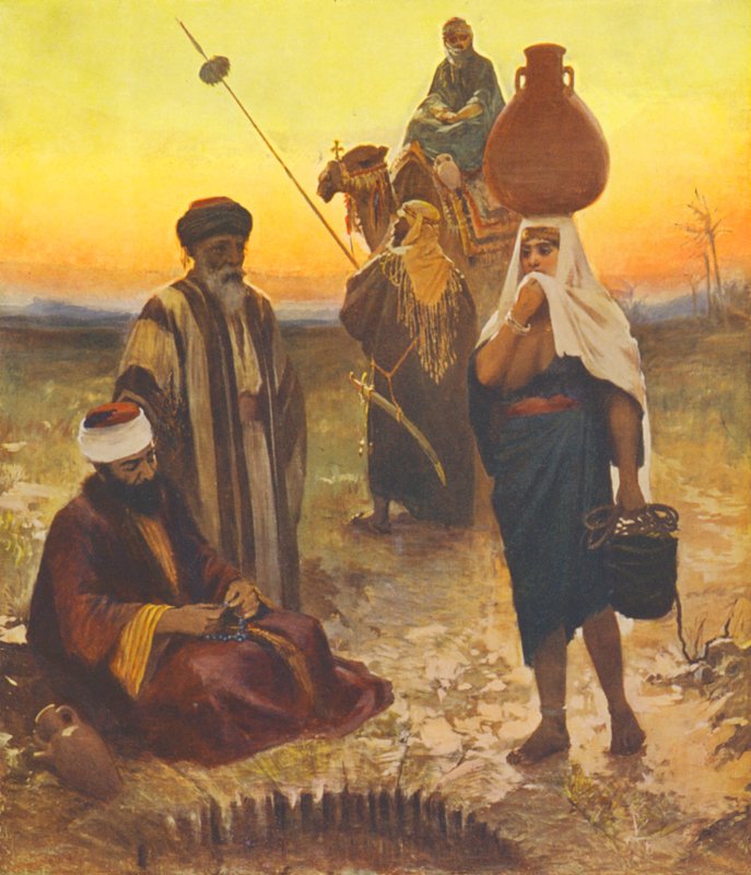 Hellig land: Kveld ved brønnen (farge litho) av James (after) Clark