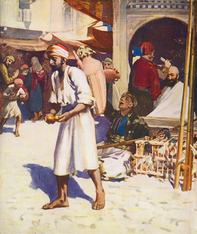 Holy Land: Vannselgeren og palestinsk byliv (farge litho) av James (after) Clark