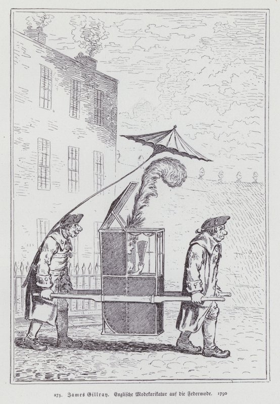 Engelsk tegneserie som håner moten for kvinner med fjærhodeplagg av James (after) Gillray