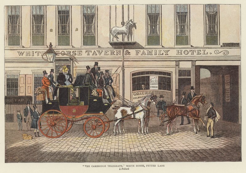 "The Cambridge Telegraph", White Horse, Fetter Lane av James (after) Pollard