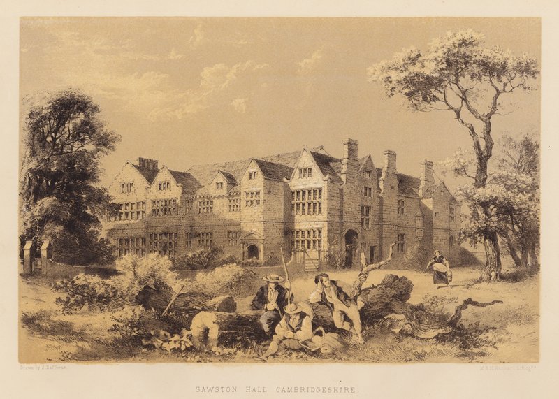 Sawston Hall, Cambridgeshire (akvatint) av James Dafforne