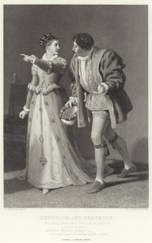Benedick og Beatrice, Much Ado about Nothing, Act IV, Scene I av James Dawson Watson