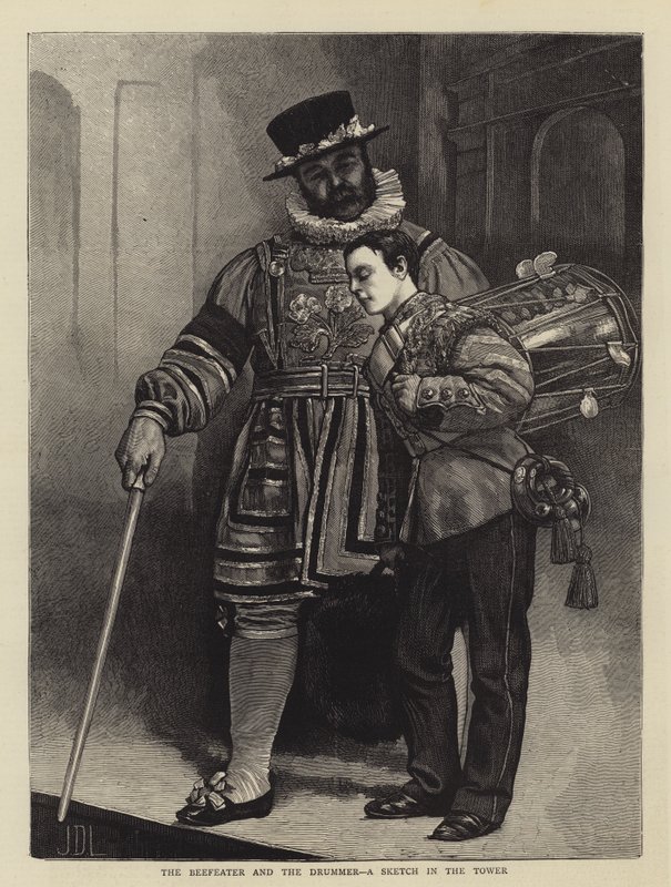 Beefeater og trommeslageren, en skisse i tårnet av James Dromgole Linton