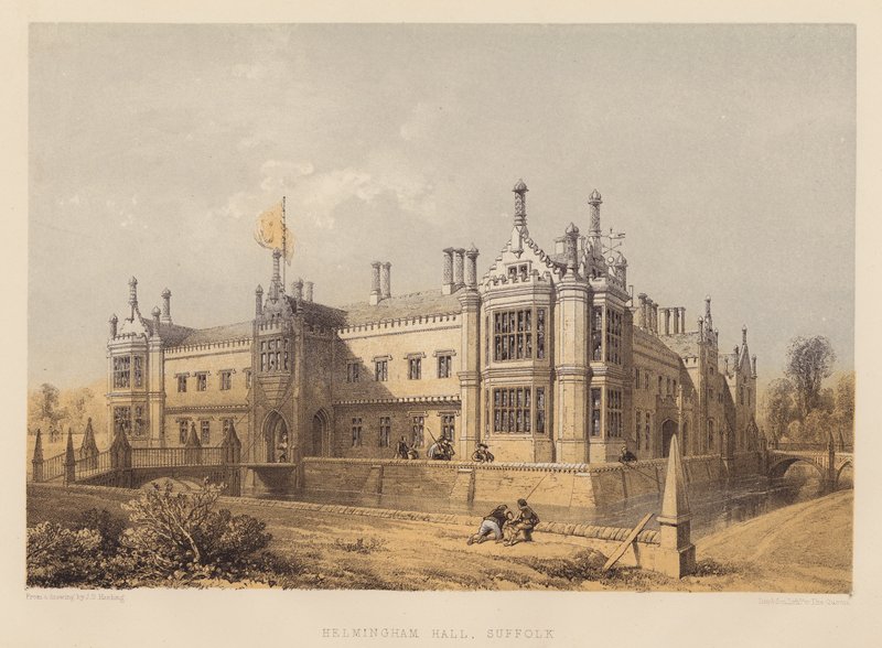 Helmingham Hall, Suffolk (akvatint) av James Duffield Harding