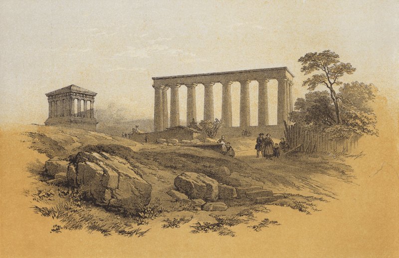 Nasjonalmonument, Calton Hill (chromolitho) av James Duffield Harding