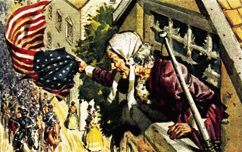Barbara Frietchie ringer til general Sonewell Jackson under den amerikanske borgerkrigen av James Edwin McConnell
