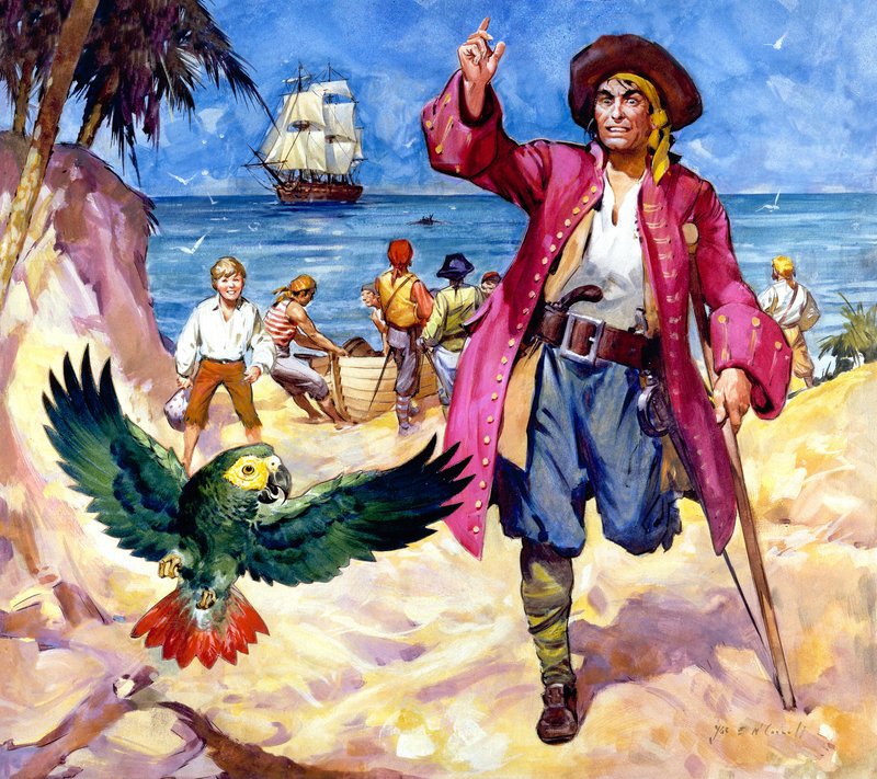 Long John Silver og papegøyen hans (gouache på papir) av James Edwin McConnell
