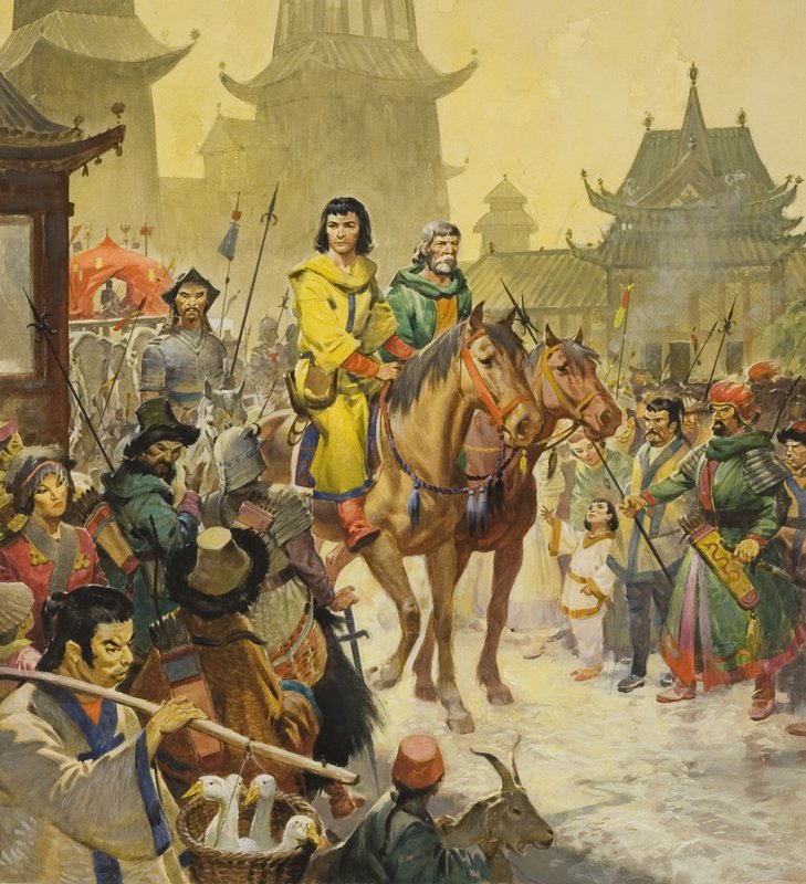 Marco Polo i Peking, 1900-tallet (gouache på papir) av James Edwin McConnell