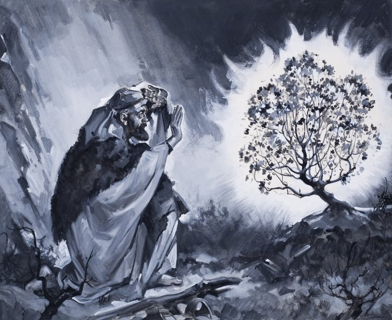 Moses og den brennende busken (gouache på papir) av James Edwin McConnell
