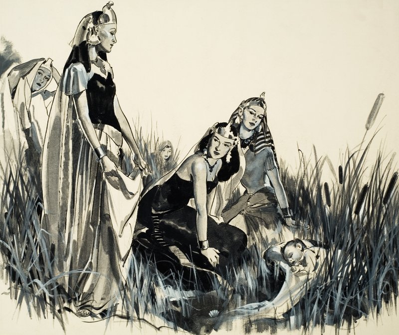 Moses finnes blant sivmalingene (gouache på papir) av James Edwin McConnell