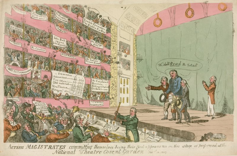 Fungerende sorenskrivere forplikter seg, og var deres første opptreden som ble fremført på National Theatre Covent Garden, 1809 av James Gillray