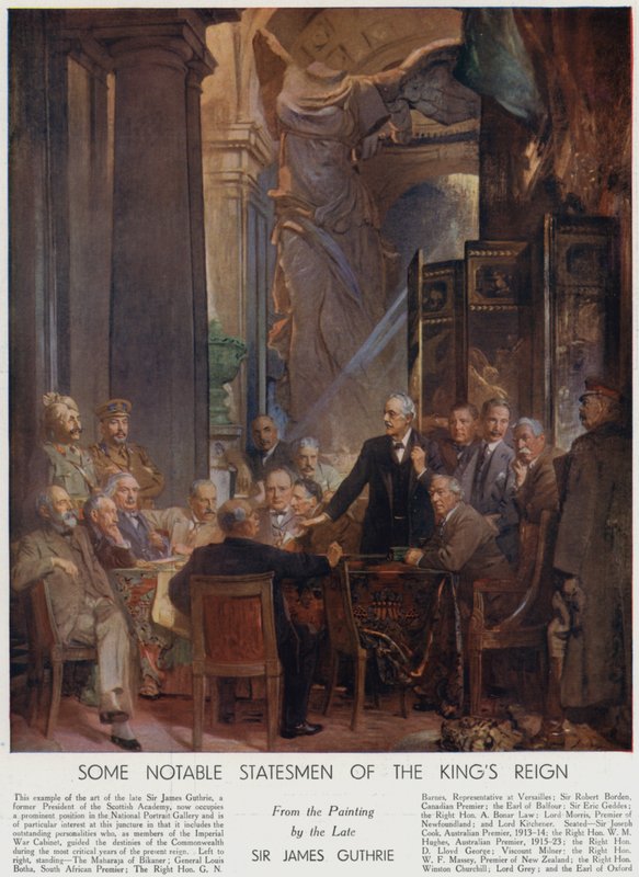 Noen bemerkelsesverdige statsmenn under kong George Vs regjeringstid (farge litho) av James Guthrie