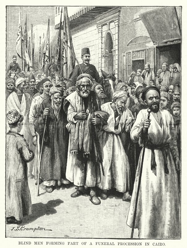 Blinde menn som utgjør en del av en begravelsesprosesjon i Kairo (gravering) av James Shaw Crompton