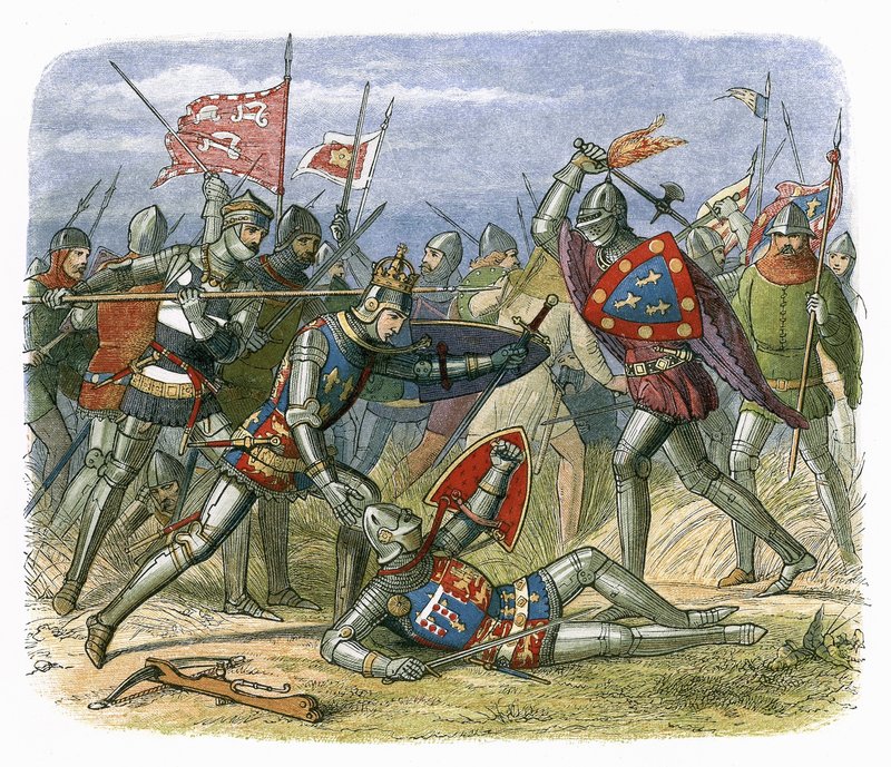 Kong Henry V angrepet av hertugen av Alencon i slaget ved Agincourt av James William Edmund Doyle