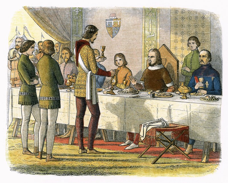Prins Edward serverer kong John av Artois ved bordet etter å ha beseiret ham ved Poitiers av James William Edmund Doyle
