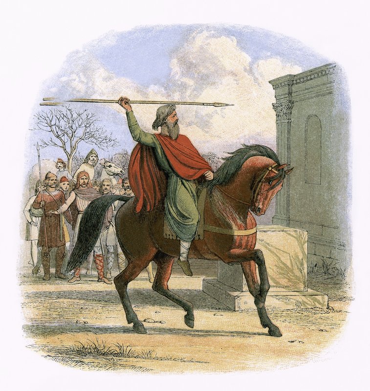 Ypperstepresten Coifi vanhelliger avgudenes tempel av James William Edmund Doyle