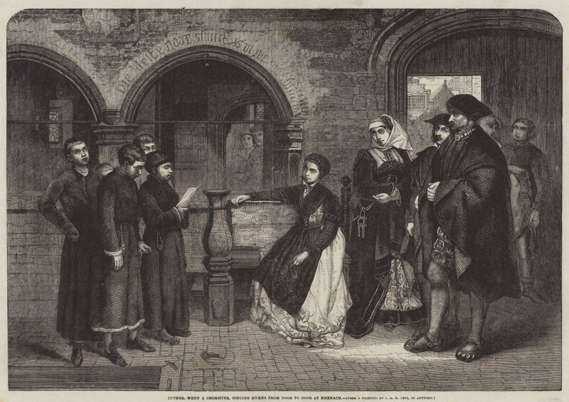Luther, da han var korist, sang salmer fra dør til dør i Eisenach av Jan August Hendrik Leys
