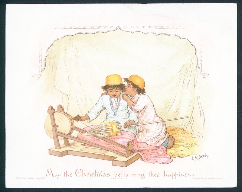 Viktoriansk julekort med to unge gutter (chromolitho) av Jane M. Dealy