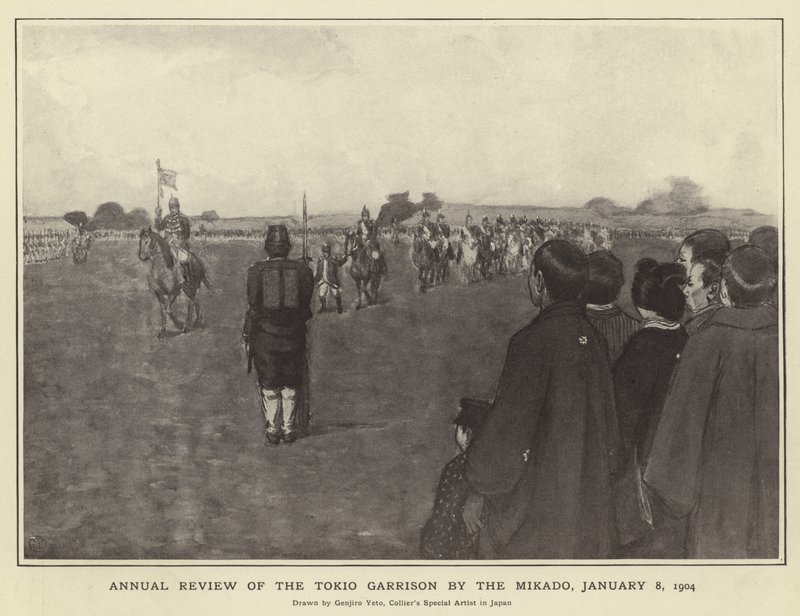 Årlig gjennomgang av Tokio-garnisonen av Mikado, 8. januar 1904 av Japanese Photographer