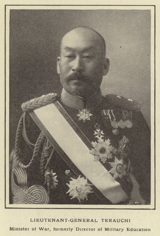 Generalløytnant Terauchi, krigsminister, tidligere direktør for militær utdanning av Japanese Photographer